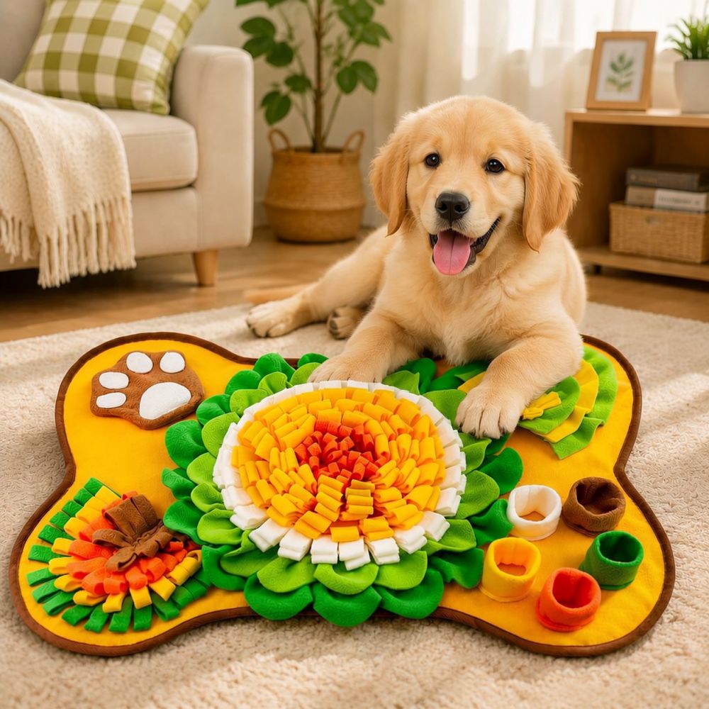 Dog Puzzle Feeder Toy - Knochenförmige Schnüffelmatte für Hunde, interaktives Futter-Spielzeug,